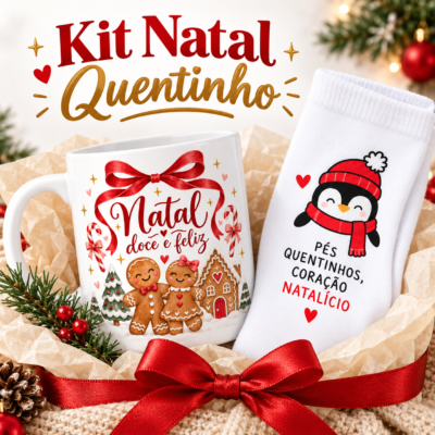 Kit Natal Quentinho com caneca personalizada e meias